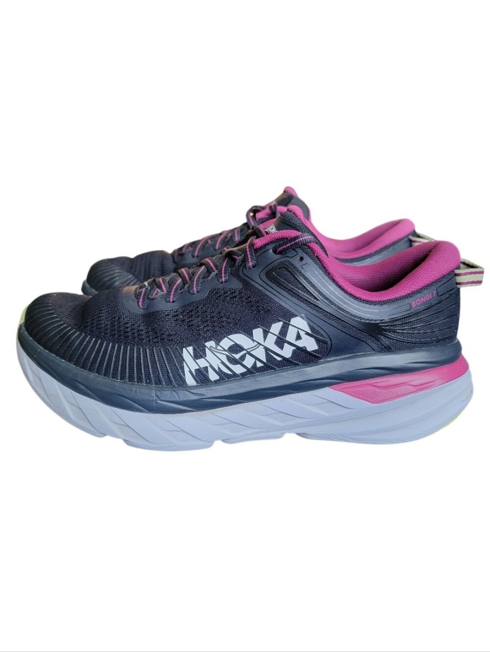 HOKA Women's Bondi 7 Running Shoes in Black and Pink